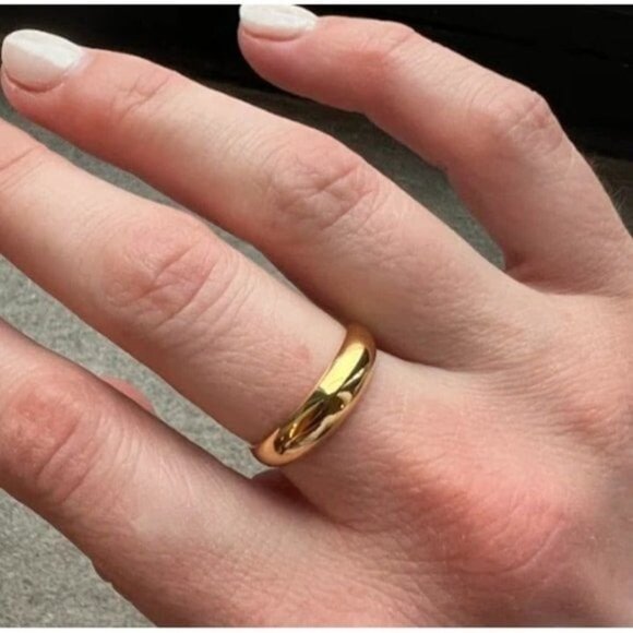 Gold ring Dome 18K waterproof Gold Ring stacking ring Gold Dome Ring size 5-8 - Picture 11 of 12